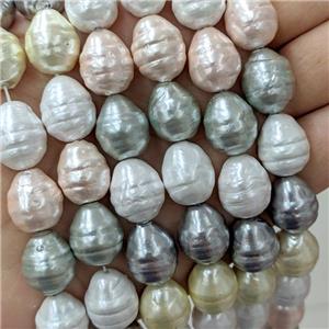 Baroque Style Pearlized Shell Barrel Beads Screw Mixed Color Dye, approx 13-16mm