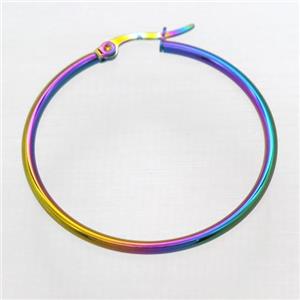 stainless steel Hoop Earrings, rainbow plated, approx 2mm, 39mm dia