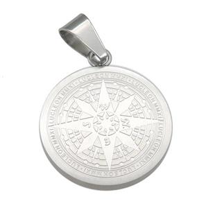 Stainless Steel Compass pendant platinum plated, approx 27mm