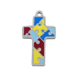 Raw Stainless Steel Cross Pendant Multicolor Enamel, approx 15-21mm