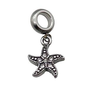 Stainless Steel Starfish Charm Pendant Antique Silver, approx 12mm, 9mm, 5mm hole