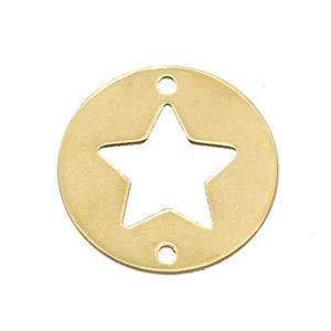 Stainless Steel Circle Star Connector Gold Plated, approx 25mm