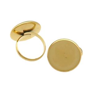 Stainless Steel Ring with Pad Gold Plated, approx 18mm, 18mm dia