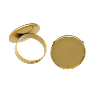 Stainless Steel Ring with Pad Gold Plated, approx 8mm, 18mm dia