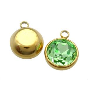 Stainless Steel Button Pendant Pave MintGreen Crystal Gold Plated, approx 12mm