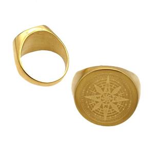 Stainless Steel Ring Compass Duck Gold, approx 18mm