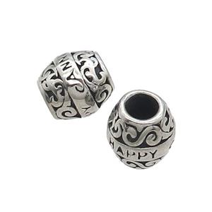 Stainless Steel Barrel Beads Large Antique Silver, approx 10-11mm, 5mm hole