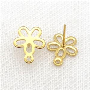 Stainless Steel Stud Earring Flower Gold Plated, approx 12mm