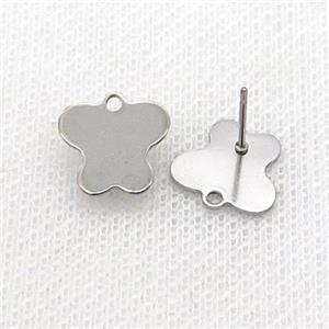 Raw Stainless Steel Stud Earring Butterfly, approx 11-13mm