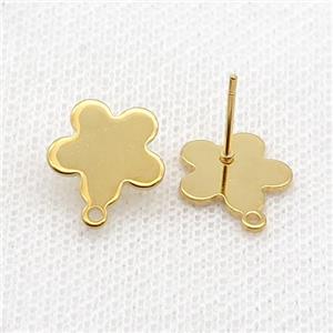 Stainless Steel Stud Earring Flower Gold Plated, approx 12mm