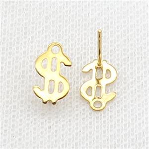 Stainless Steel Stud Earring Dollar Symbols Gold Plated, approx 7-10mm