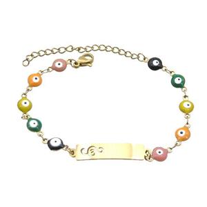 Stainless Steel Bracelets Evil Eye Multicolor Gold Plated, approx 6-30mm, 6mm, 16-22cm length