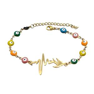 Stainless Steel Bracelets Evil Eye Multicolor Gold Plated, approx 20-35mm, 6mm, 16-22cm length