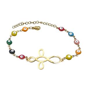 Stainless Steel Bracelets Evil Eye Multicolor Gold Plated, approx 20-35mm, 6mm, 16-22cm length