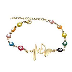 Stainless Steel Bracelets Evil Eye Multicolor Butterfly Gold Plated, approx 20-35mm, 6mm, 16-22cm length