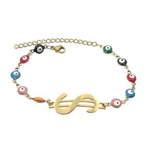 Stainless Steel Bracelets Evil Eye Multicolor Gold Plated, approx 11-30mm, 6mm, 16-22cm length