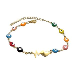 Stainless Steel Bracelets Evil Eye Multicolor Gold Plated, approx 8-30mm, 6mm, 16-22cm length