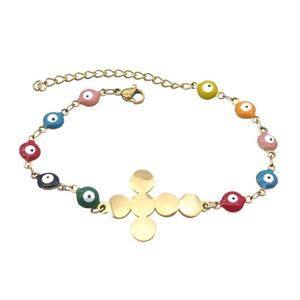 Stainless Steel Bracelets Evil Eye Multicolor Cross Gold Plated, approx 20-30mm, 6mm, 16-22cm length