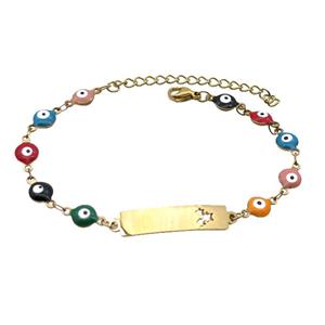 Stainless Steel Bracelets Evil Eye Multicolor Gold Plated, approx 6-30mm, 6mm, 16-22cm length