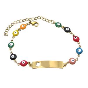 Stainless Steel Bracelets Evil Eye Multicolor Flower Gold Plated, approx 6-30mm, 6mm, 16-22cm length