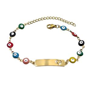 Stainless Steel Bracelets Evil Eye Multicolor Gold Plated, approx 6-30mm, 6mm, 16-22cm length