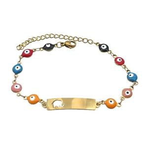 Stainless Steel Bracelets Evil Eye Multicolor Elephant Gold Plated, approx 6-30mm, 6mm, 16-22cm length