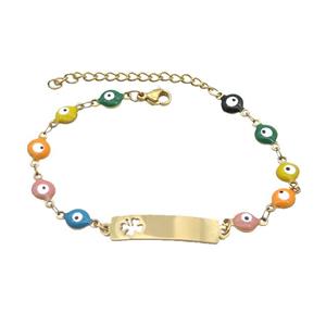 Stainless Steel Bracelets Evil Eye Multicolor Clover Gold Plated, approx 6-30mm, 6mm, 16-22cm length