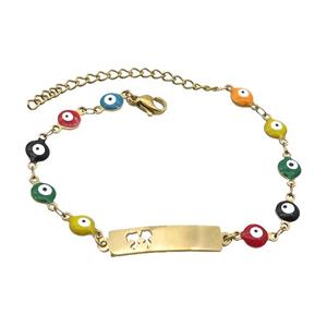 Stainless Steel Bracelets Evil Eye Multicolor Gold Plated, approx 6-30mm, 6mm, 16-22cm length