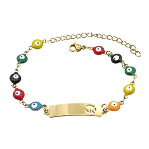 Stainless Steel Bracelets Evil Eye Multicolor Gold Plated, approx 6-30mm, 6mm, 16-22cm length