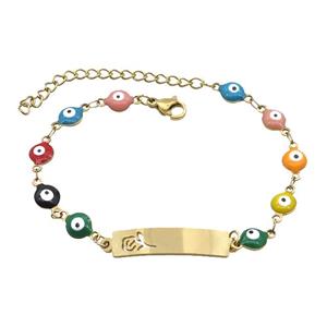 Stainless Steel Bracelets Evil Eye Multicolor Flower Gold Plated, approx 6-30mm, 6mm, 16-22cm length