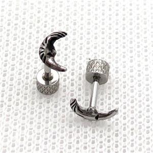 Raw Stainless Steel Stud Earrings Moon, approx 8mm