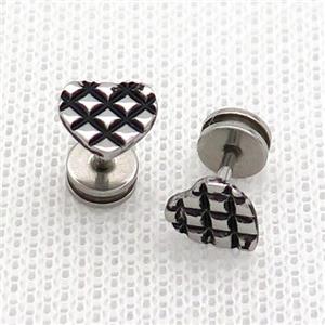 Raw Stainless Steel Stud Earrings Heart, approx 8mm