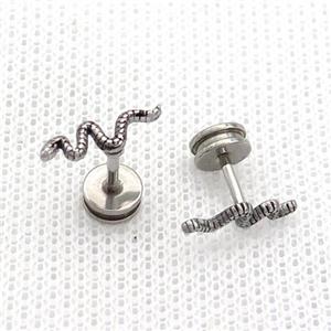 Raw Stainless Steel Stud Earrings Snake, approx 4-13mm