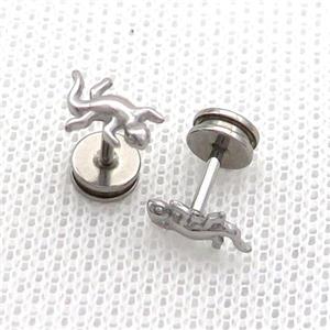 Raw Stainless Steel Stud Earrings Gecko, approx 6-9mm