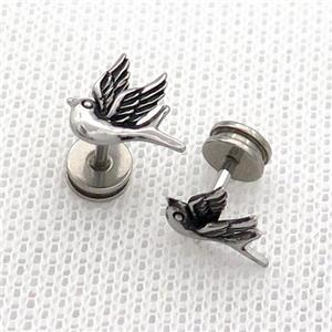 Raw Stainless Steel Stud Earrings Birds Swallow, approx 9mm