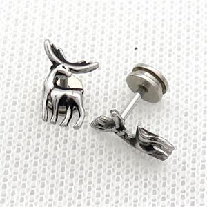 Raw Stainless Steel Stud Earrings Deer, approx 8-12mm