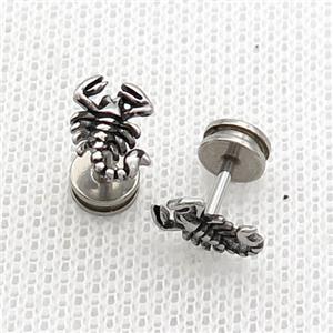 Raw Stainless Steel Stud Earrings Scorpio, approx 7-10mm