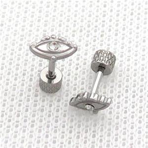 Raw Stainless Steel Stud Earrings Pave Rhinestone Eye, approx 5-8mm