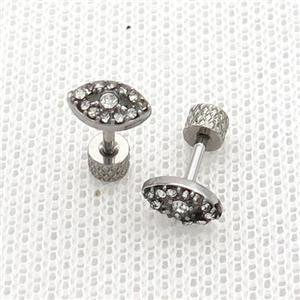 Raw Stainless Steel Stud Earrings Pave Rhinestone Eye, approx 5-8mm