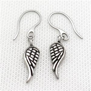 Stainless Steel Hook Earring Angel Wings Antique Silver, approx 9-20mm