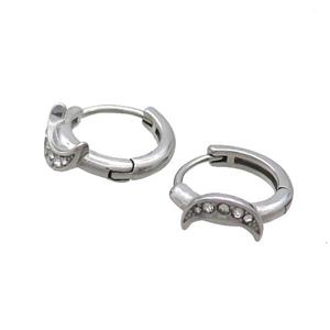 Raw Stainless Steel Hoop Earrings Pave Rhinestone Moon, approx 14mm dia