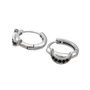 Raw Stainless Steel Hoop Earrings Pave Rhinestone Moon, approx 14mm dia