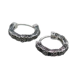 Stainless Steel Hoop Earrings Snakeskin Antique Silver, approx 14mm dia