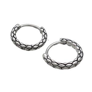 Stainless Steel Hoop Earrings Snakeskin Antique Silver, approx 14mm dia