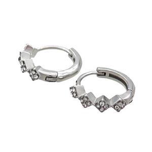 Raw Stainless Steel Hoop Earrings Pave Rhinestone, approx 14mm dia