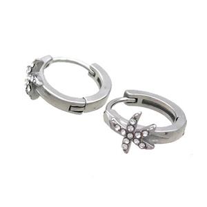 Raw Stainless Steel Hoop Earrings Pave Rhinestone Starfish, approx 14mm dia