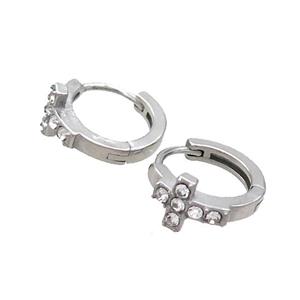 Raw Stainless Steel Hoop Earrings Pave Rhinestone Cross, approx 14mm dia