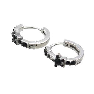 Raw Stainless Steel Hoop Earrings Pave Rhinestone Star, approx 14mm dia