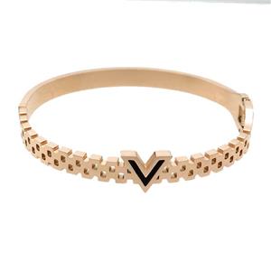 Stainless Steel Bangle V Enamel Rose Gold, approx 10mm, 6mm, 50-58mm dia