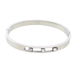 Raw Stainless Steel Bangle Pave Rhinestone, approx 6mm, 50-58mm dia